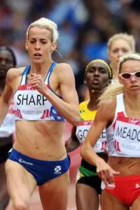 Scotland's Lynsey Sharp and England's Jenny Meadows battle in 800m heat