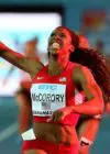 USA's Francena McCorory celebrates winning the women's 4x400m