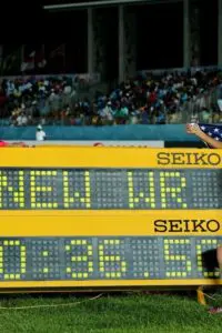 The US team after breaking the world record in the women's distance medley
