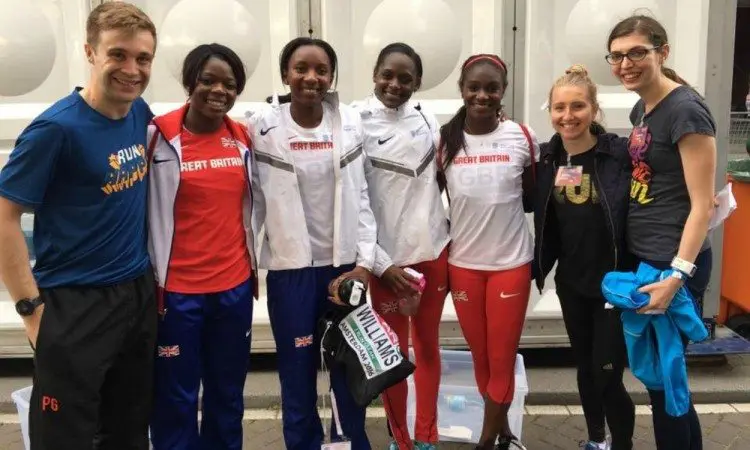 Brooks super fans with GB 4x100 team