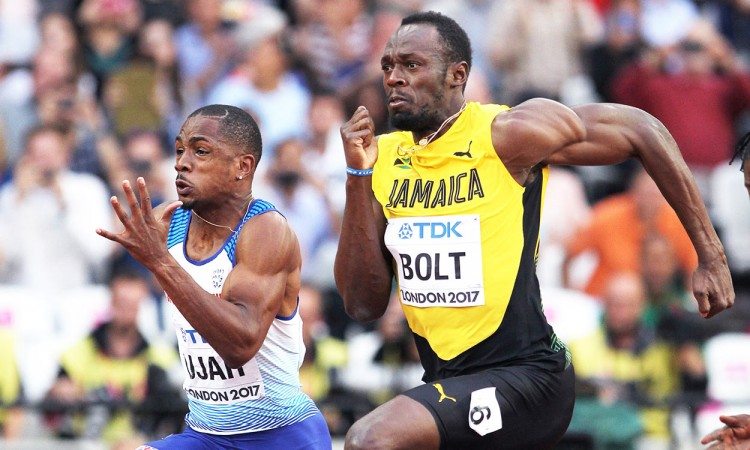 Usain-Bolt-CJ-Ujah-London-2017-100m-heats-by-Mark-Shearman