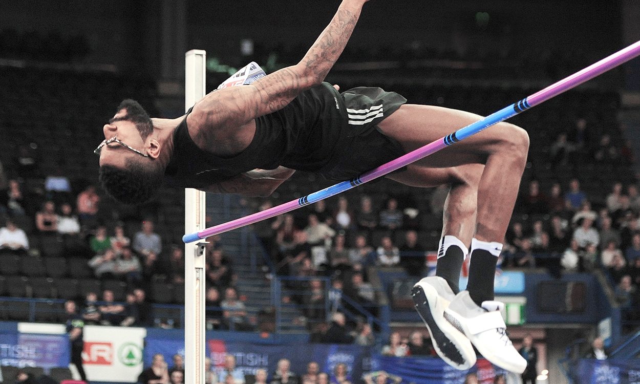 High jumper Mike Edwards celebrates in style