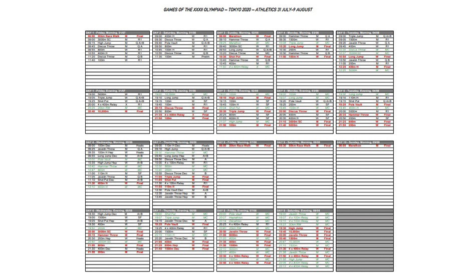 Tokyo 2020 Timetable Published AW Tokyo 2020 Timetable Published AW